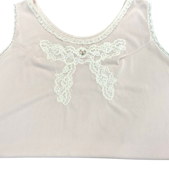 Vintage 60s Pastel Pink Nylon Lace Appliqué Chemise Nightgown Women's Size M/L - Picture 10 of 12